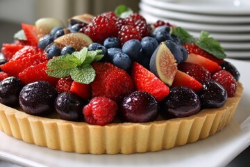 Fruit tart with glazed berries.