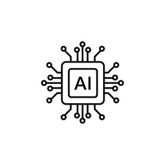 A simple line drawing of an artificial intelligence microchip on a white background in square format