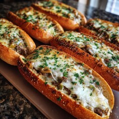 Deliciously Baked Sandwiches with Melted Cheese and Fresh Herbs