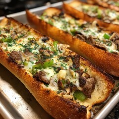 Delicious Baked Sandwiches with Meat and Vegetables on a Platter