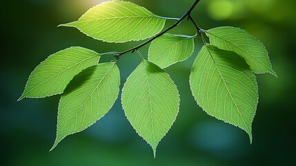 Vivid green leaves on a branch.