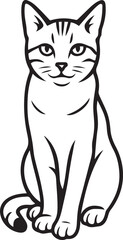 Sitting tabby cat black and white line art, Elegant feline sketch in profile pose