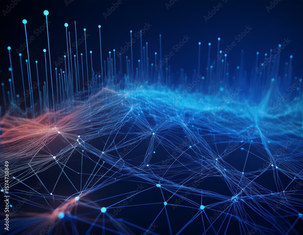 Fototapete network connection structure data transfer abstract background with interweaving of dots and lines 3