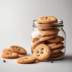 Freshly Baked Chocolate Chip Cookies in a Glass Jar with Spills