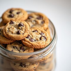 Close-Up of Delicious Chocolate Chip Cookies in Glass Jar
