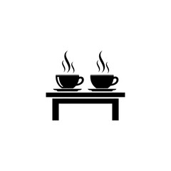 Two steaming coffee cups on a table illustration in black and white simple vector design style art