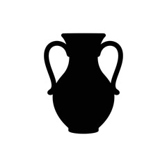 A black silhouette of an amphora vase with two handles on a white background in a simple illustration