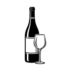 Wine bottle and glass illustration in black and white minimalist style on a white background vector image