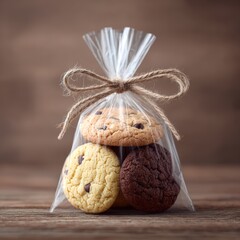 Assorted Homemade Cookies Wrapped in Clear Plastic Bag with Twine