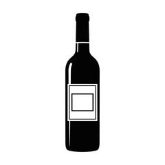 A black and white graphic illustration of a wine bottle with a label that says the word wine on it