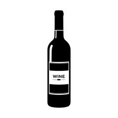 A black and white graphic of a wine bottle with a label that says wine on a white background