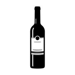 A simple black and white illustration of a wine bottle with a label on a white background style drawing
