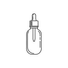 A minimalist line art illustration of a dropper bottle with a rounded rectangular body and a dropper inside