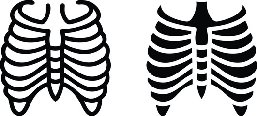 Ribcage Icon Set – Black and White Human Skeleton Anatomy Vector Illustration