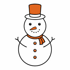 Simple line art illustration of a cheerful snowman with a carrot nose and a top hat