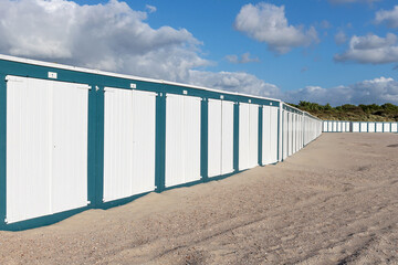 beach huts at Banjaard Beach in Zeeland, Netherlands