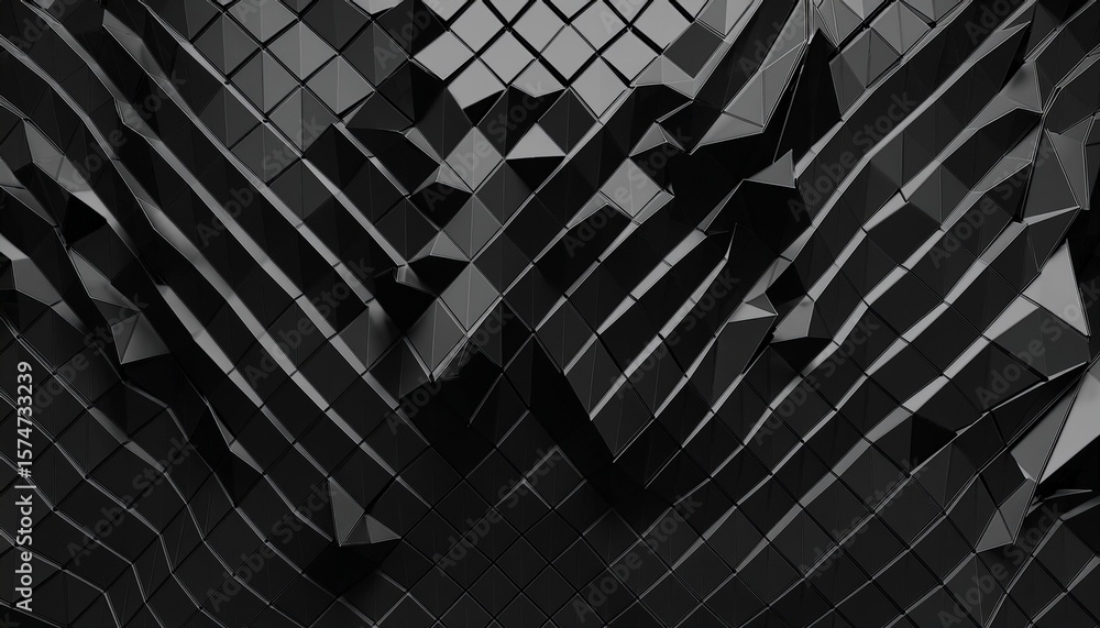 Poster black triangular abstract background grunge surface 3d rendering