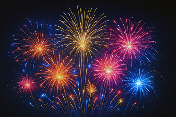 Fototapeta premium Colorful Fireworks Display Against a Dark Night Sky Celebration Concept