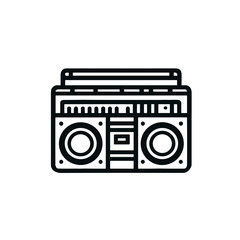 Minimalistic black-and-white line art illustration of boombox  