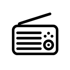 Minimalistic black and white line art illustration of a radio  