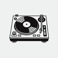Vintage turntable with vinyl record in black and white design  