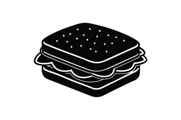 Black and White Sandwich Illustration with Lettuce and Tomato on White Background