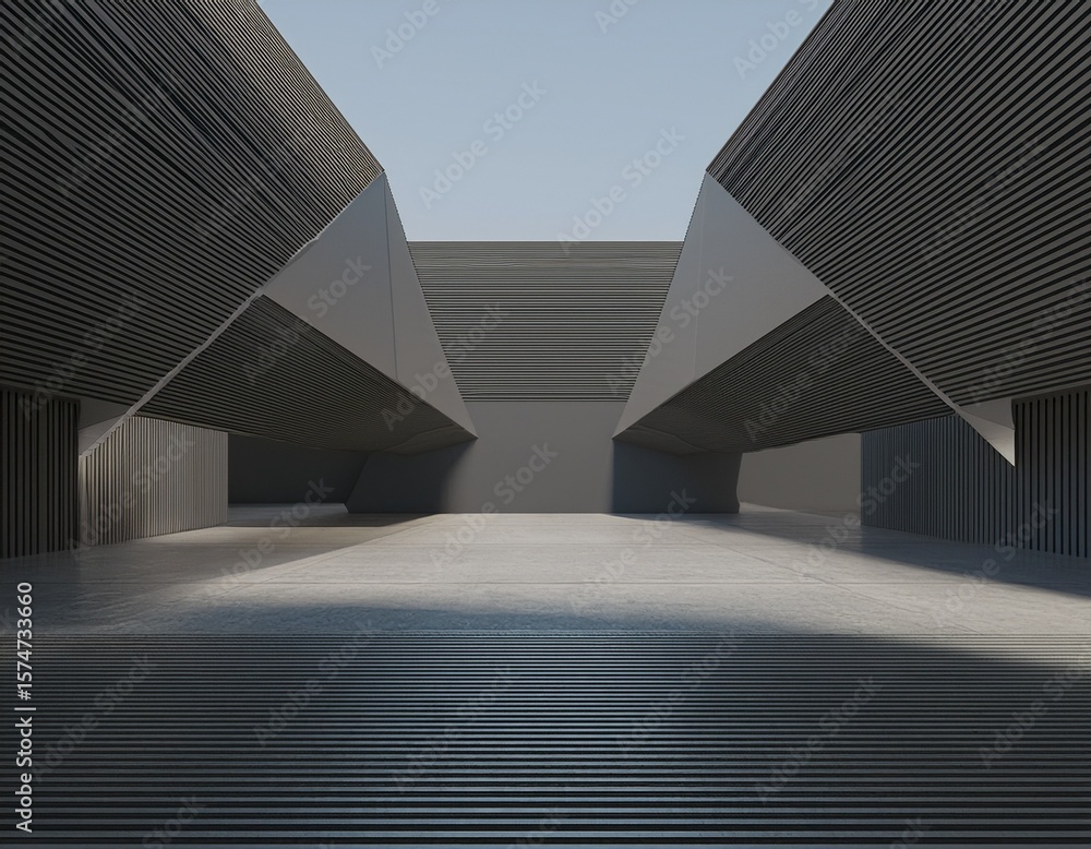 Poster abstract empty concrete space with geometric shapes contemporary architecture background 3d render
