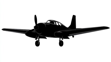 Fototapeta premium Propeller plane silhouette, isolated, white background, aviation illustration
