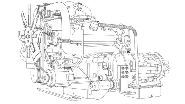 Engine animation, engine gradually becomes visible, 2d line animation 