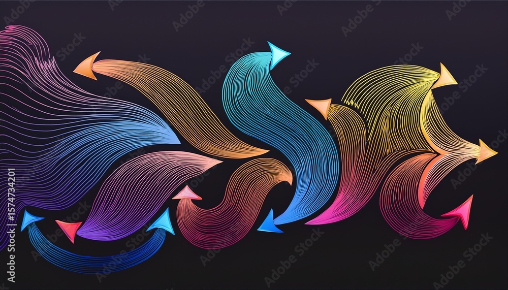 Poster curve line arrows swirl gradient abstract pointers design hand drawn color arrows