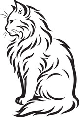Sitting cat line art elegant black and white, Detailed feline illustration design