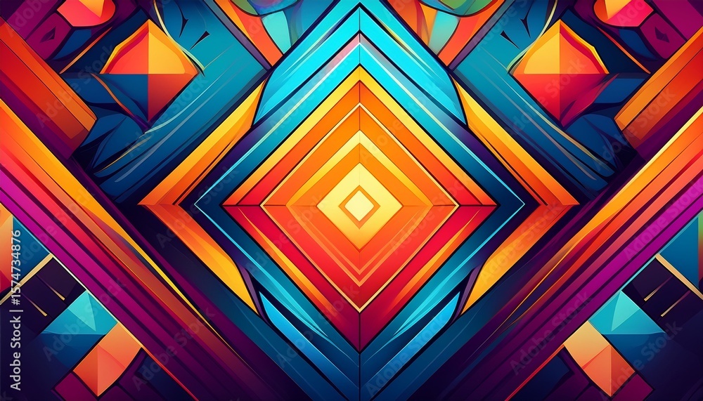 Poster colorful abstract pattern with radiant geometric shapes and gradiented background