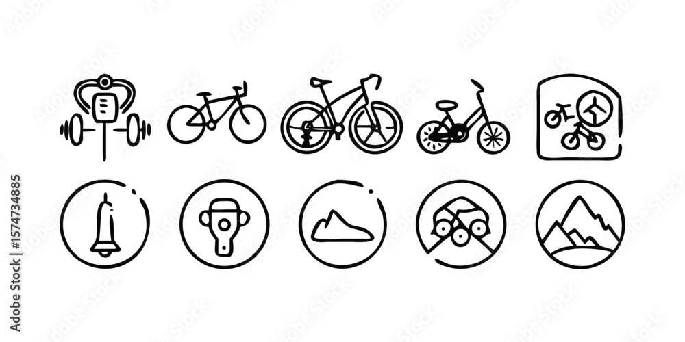 Poster comprehensive bicycle icon set vector pictograms for cycling transportation and recreation featuring