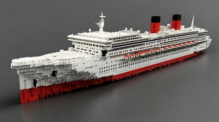 A pixelated, blocky model of a large passenger ship.