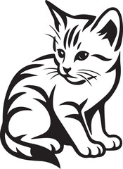 Kitten silhouette line art black and white, Adorable pet sketch for print design