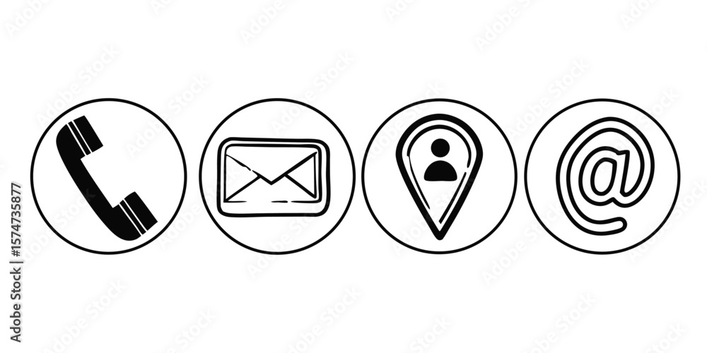 Aufkleber mega set of contact icons phone name website location with a cat illustration on transparent backgro