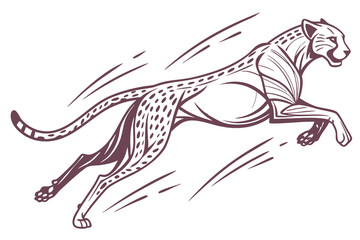 Fototapeta premium Illustration of a cheetah running with speed lines showing motion and agility in the design style