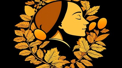 Profile of a woman surrounded by autumn leaves.