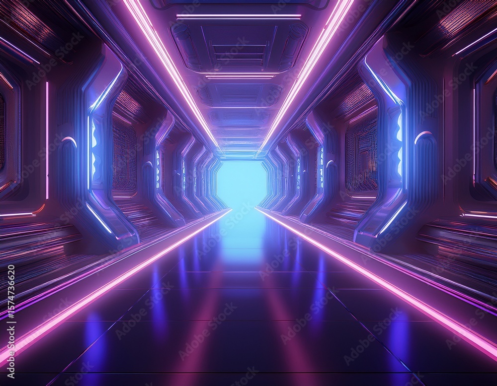 Poster futuristic empty space corridor with glow light and reflection abstract background sci fi or science