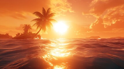 Tropical island at sunset.