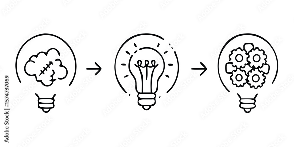 Poster comprehensive set of idea and creativity line icons for graphic design projects featuring a wide var