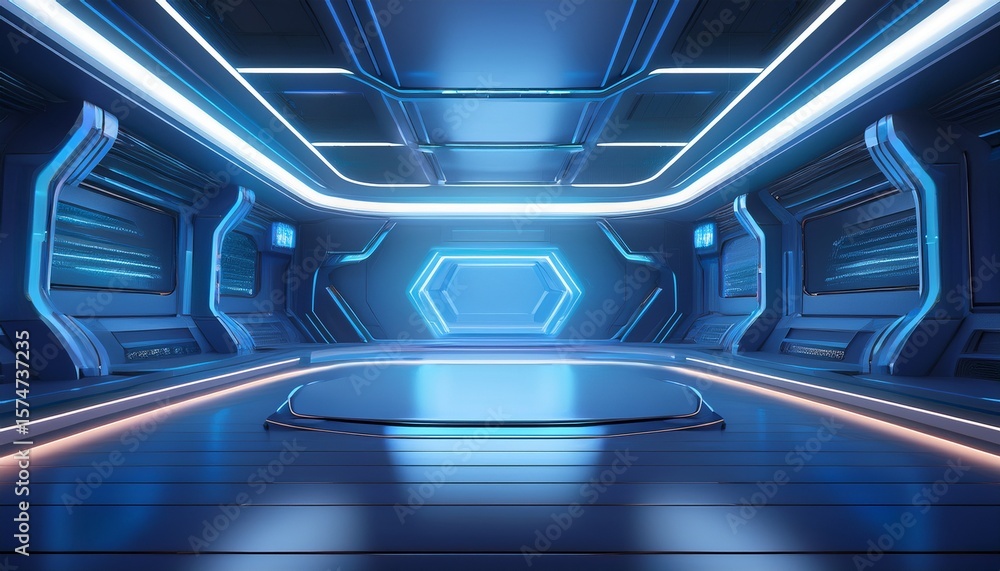 Poster futuristic interior with empty stage modern future background technology sci fi hi tech concept 3d r