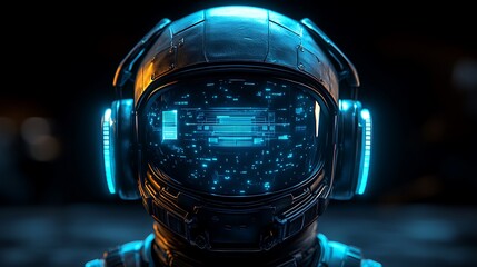 Close-up of a futuristic astronaut helmet.