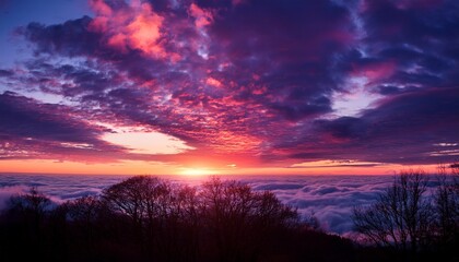majestic pink and purple sunset over clouds