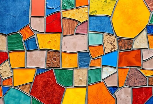 Abstract seamless pattern of broken colorful tiles in mosaic style, retro, modern - Powered by Adobe