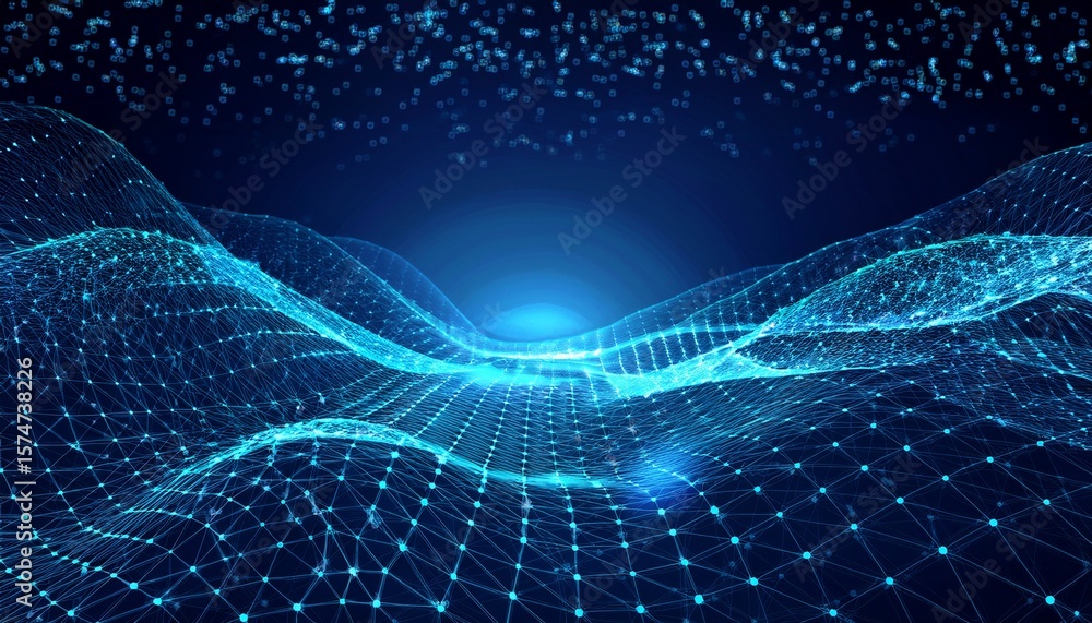 Poster abstract digital background space filled with polygons and dots 3d wave