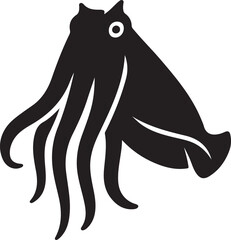 Curious cuttlefish silhouette sea animal, Marine life sketch minimal vector