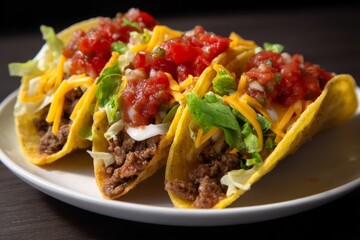 Tacos with beef cheese and salsa.