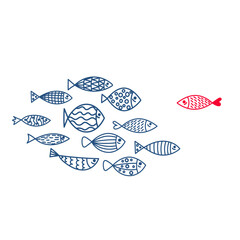 Line blue fish. Cute ornamental fish. Sea background.