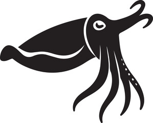 Stylized cuttlefish silhouette sea theme art, Underwater animal black and white